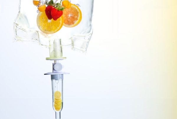 IV full of liquid and sliced fruit e